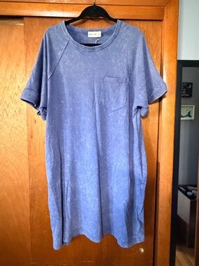 Washed Blue Short Sleeve Pocket Tee Dress - Unknown Brand